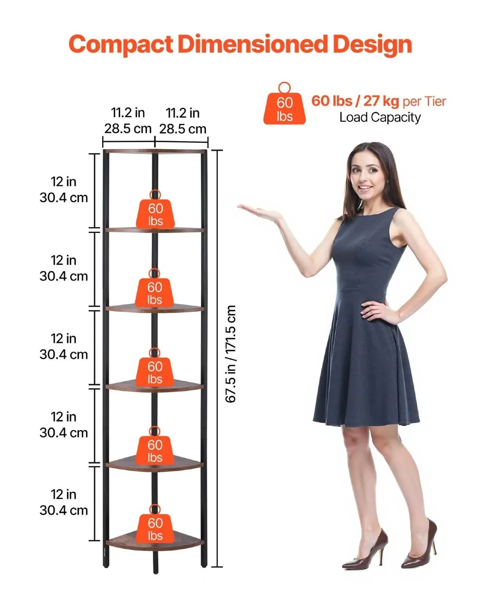 6 Tier Corner Shelf with LED Light Metal Frame Woo - Image 2