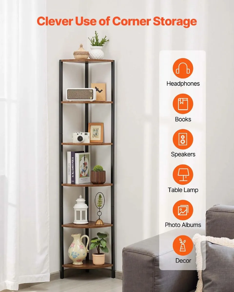 6 Tier Corner Shelf with LED Light Metal Frame Woo - Image 3
