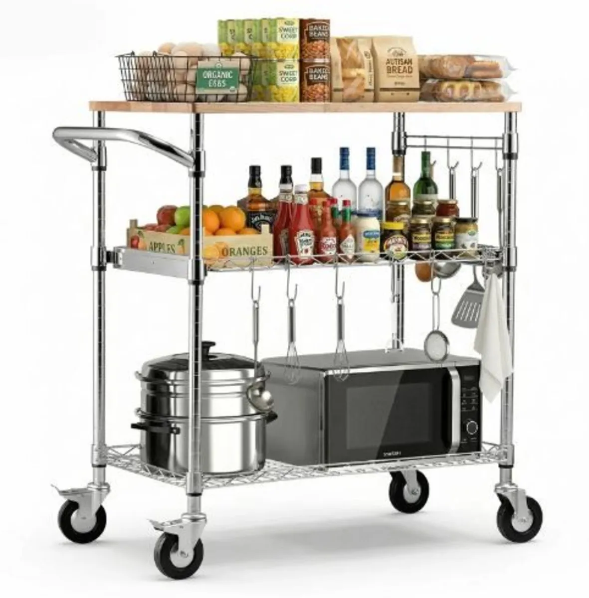 Kitchen Utility Cart, 3 Tier Heavy Duty - Image 1