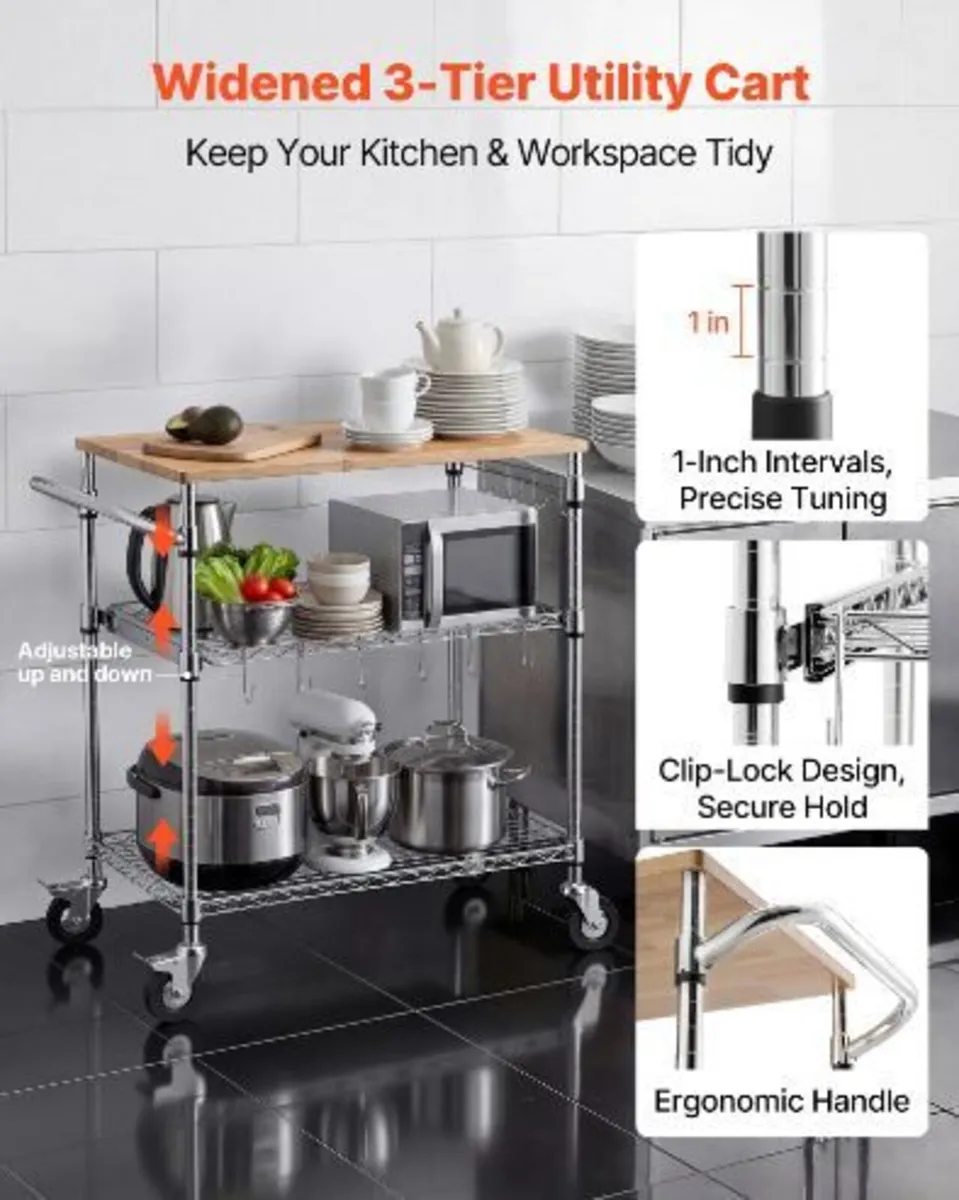 Kitchen Utility Cart, 3 Tier Heavy Duty - Image 2