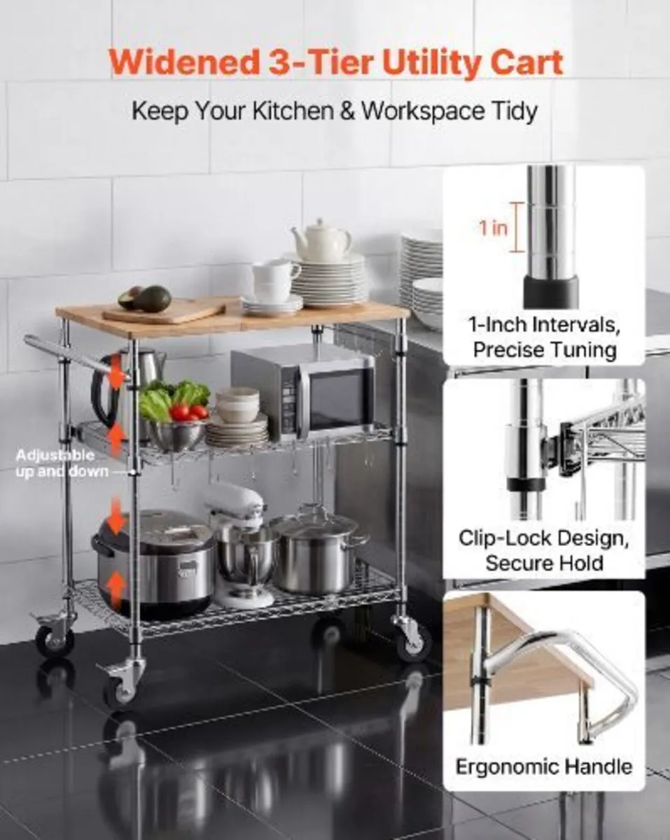 Kitchen Utility Cart, 3 Tier Heavy Duty - Image 3