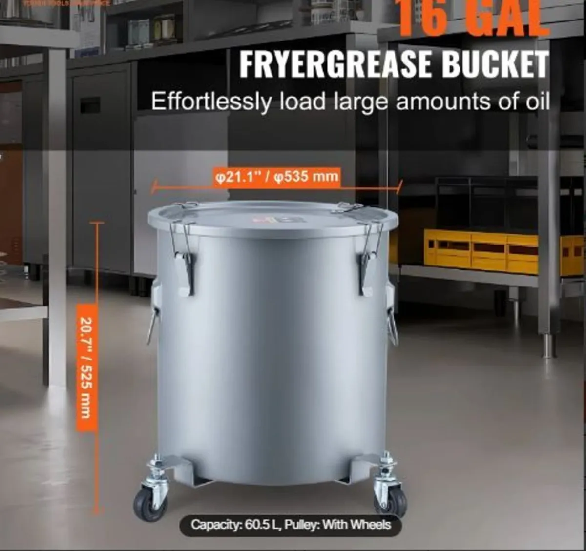 Fryer Grease Bucket, 16 Gal Oil Disposal - Image 2