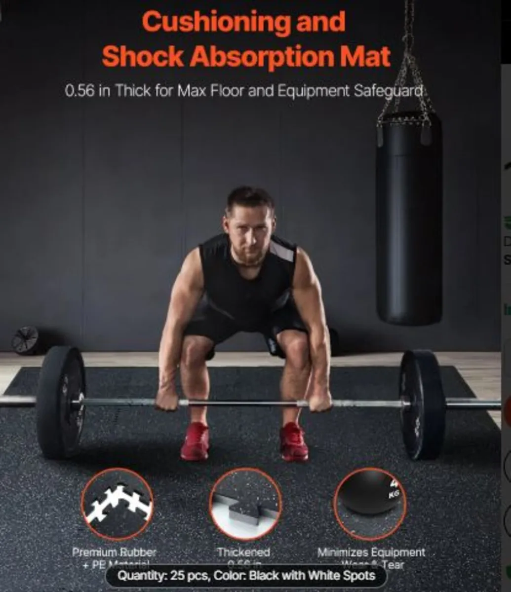 0.56 Inch Thick Gym Floor Mats, 25 Tiles Rubber - Image 2