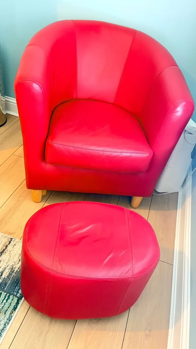 LEATHER ARM CHAIR FOOT STOOL - Image 1