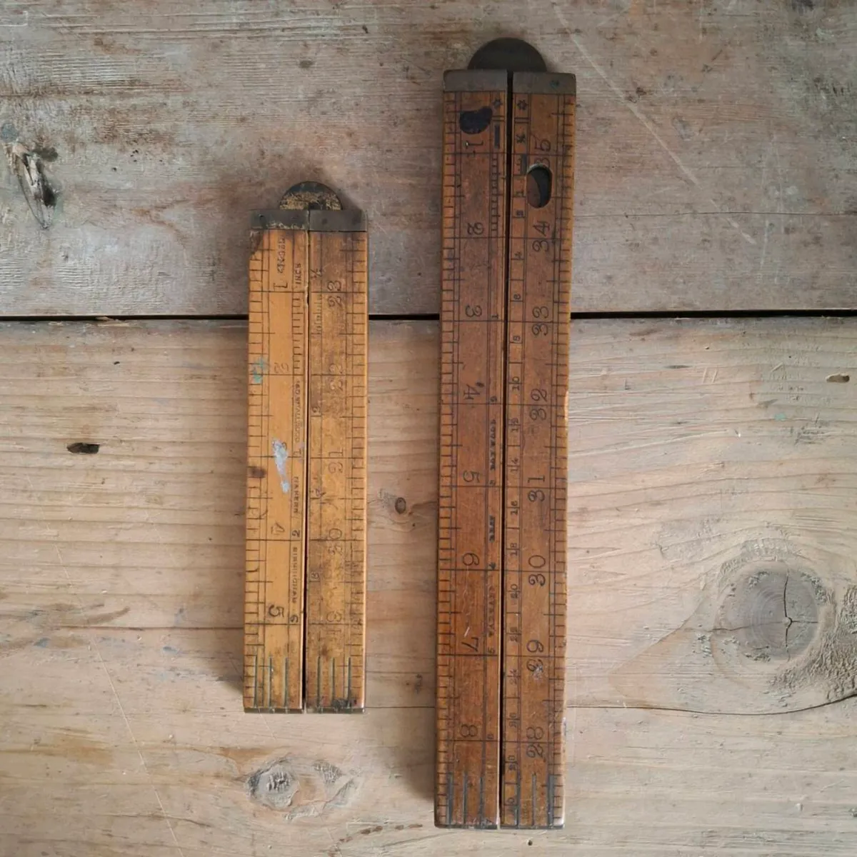 Antique Boxwood & Brass Folding Rulers - Image 1