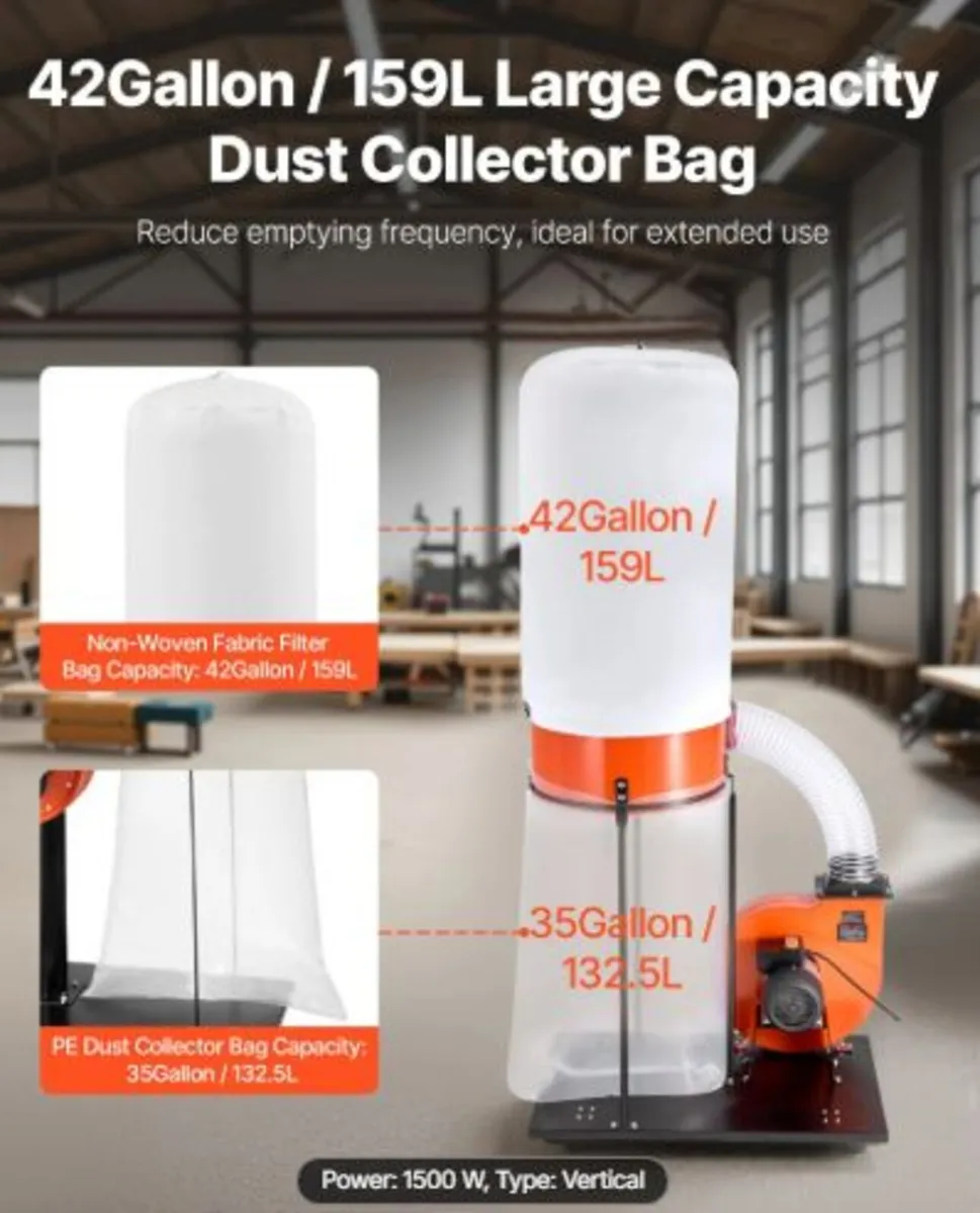 Dust Collector, 1200 CFM 2.5 Micron Vortex Cone - Image 3