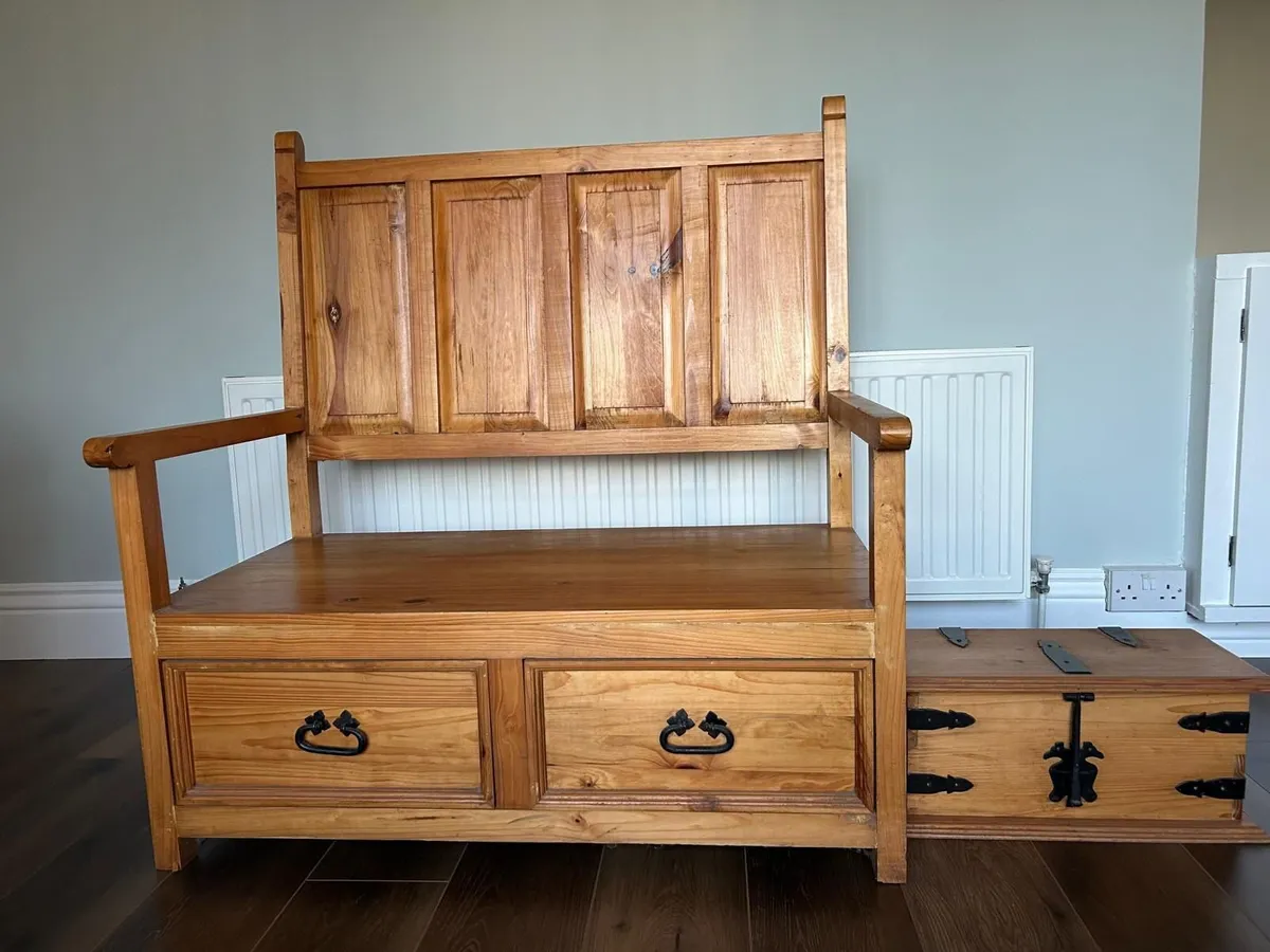 Pine Monks Bench with additional Storage Box - Image 3