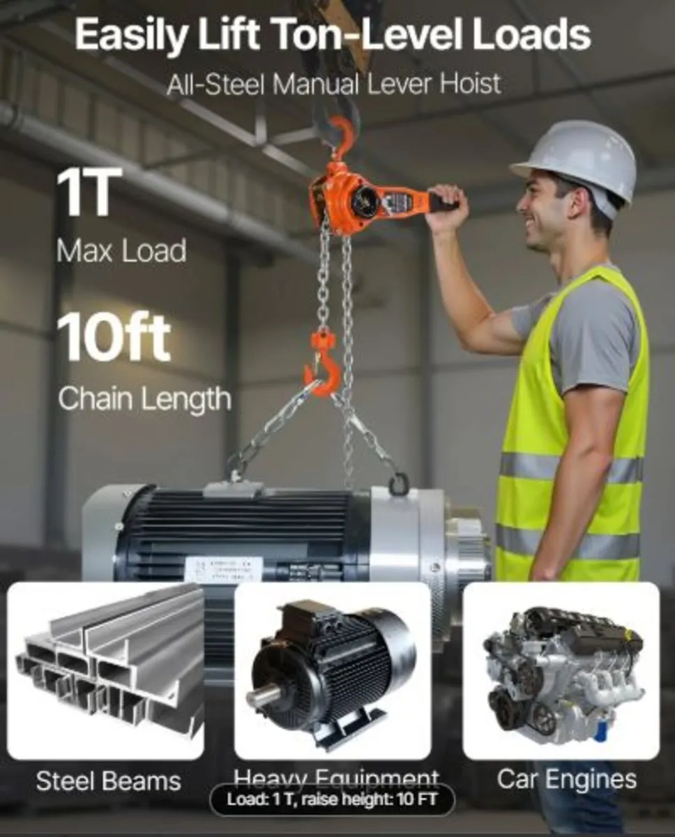 Manual Lever Chain Hoist, 1T 1000KG Capacity Heavy - Image 2