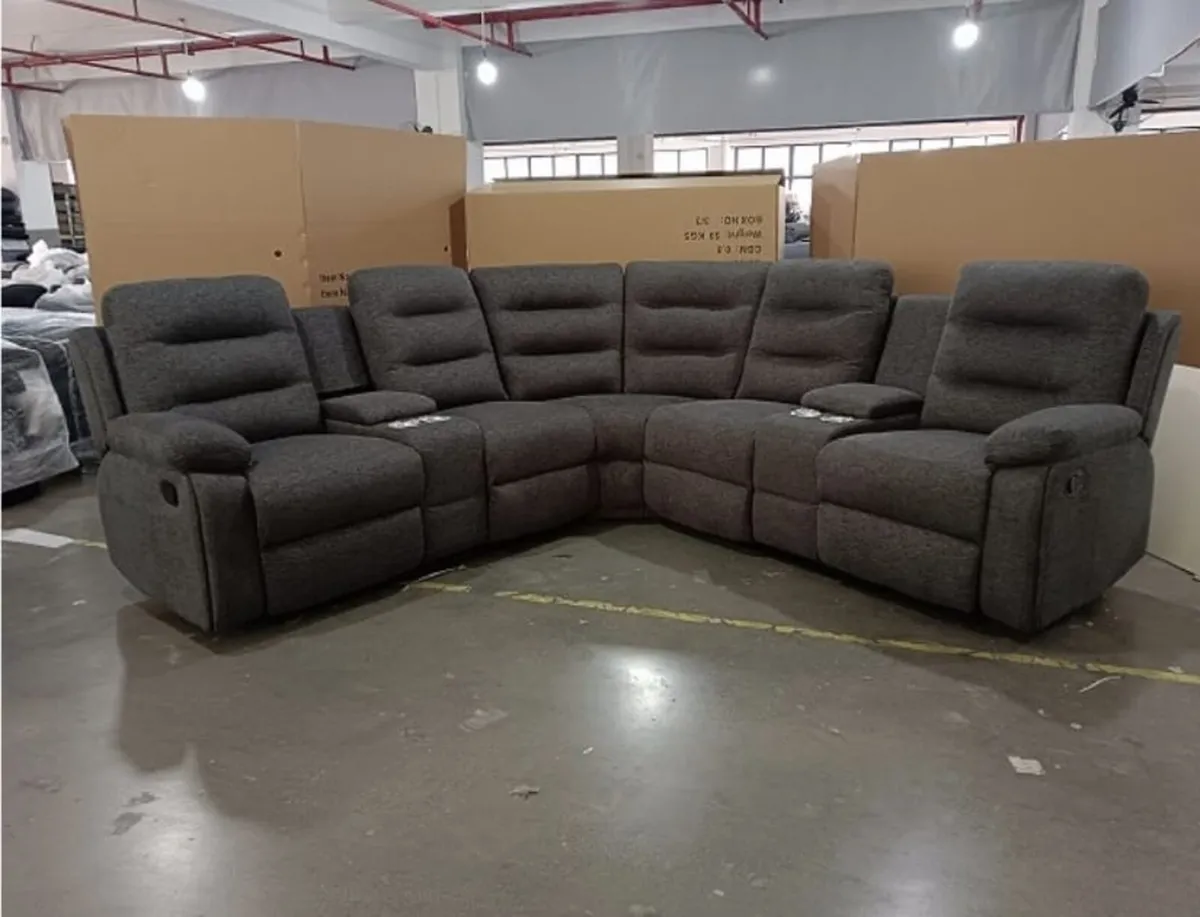 New Valencia Grey Fabric Corner Recliner Sofa