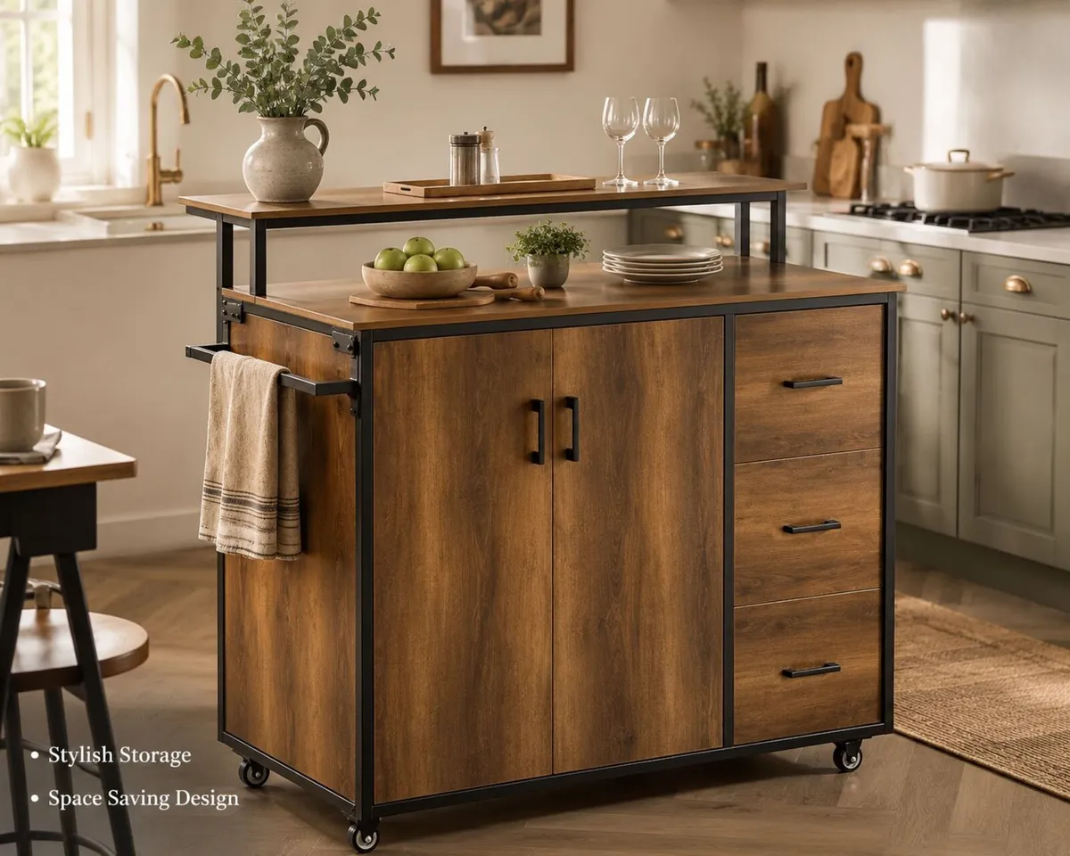 Kitchen Island Trolley with Storage Drawers and Wh - Image 2