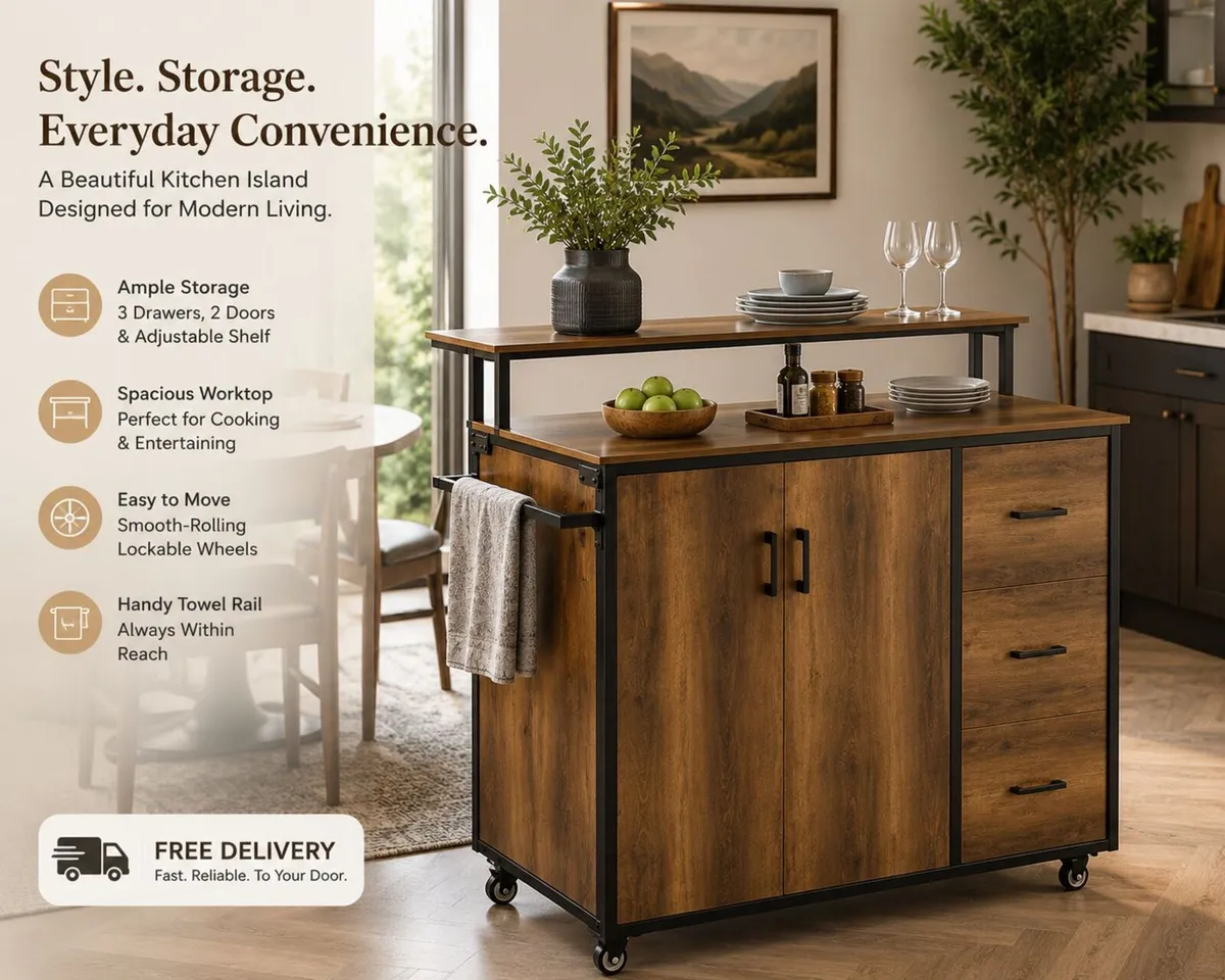 Kitchen Island Trolley with Storage Drawers and Wh - Image 1