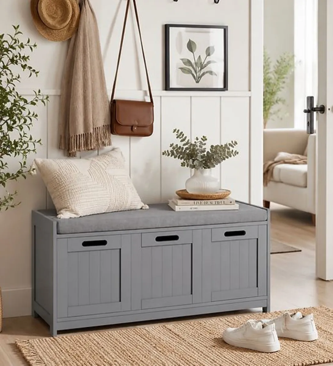 Elegant Storage Bench & Shoe Cabinet Grey - Image 4