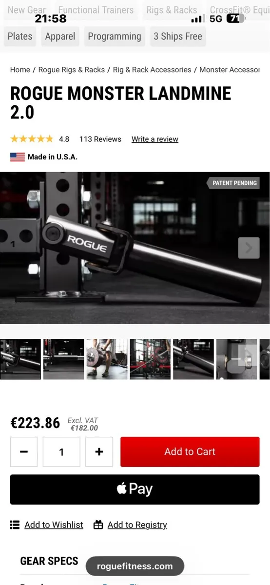 ROGUE MONSTER GYM LANDMINE ATTACHMENT, SELL CHEAP! - Image 1