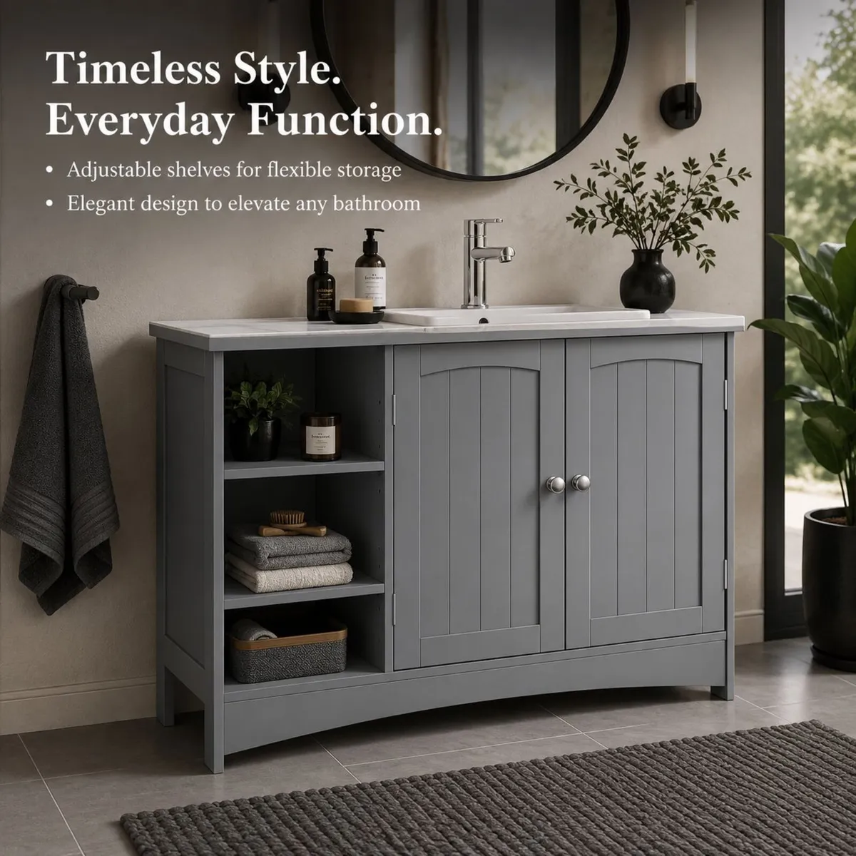 Bathroom Washbasin Cabinet with 2 Doors & Adjustab - Image 1