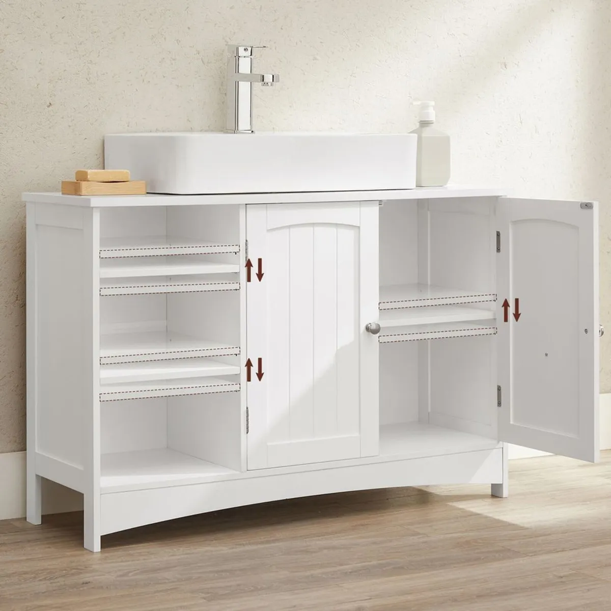 Bathroom Washbasin Cabinet with 2 Doors & Adjustab - Image 3