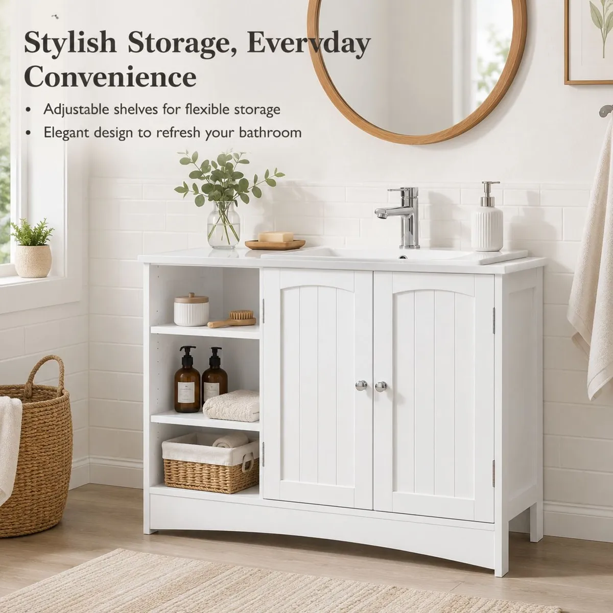 Bathroom Washbasin Cabinet with 2 Doors & Adjustab - Image 1