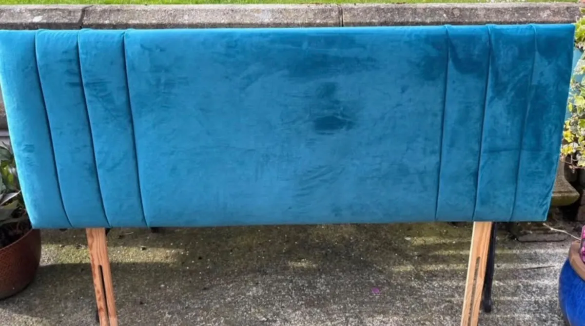 Beautiful Plush Teal  Double Headboard - Image 2