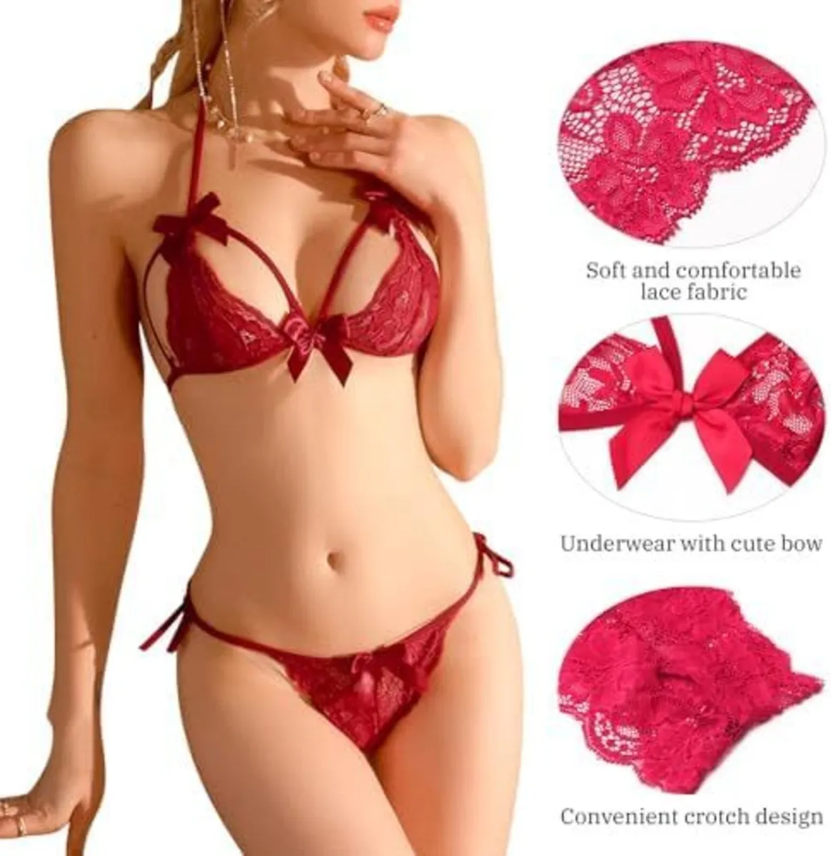 Sexy lace lingerie set – red,black,white - Image 1