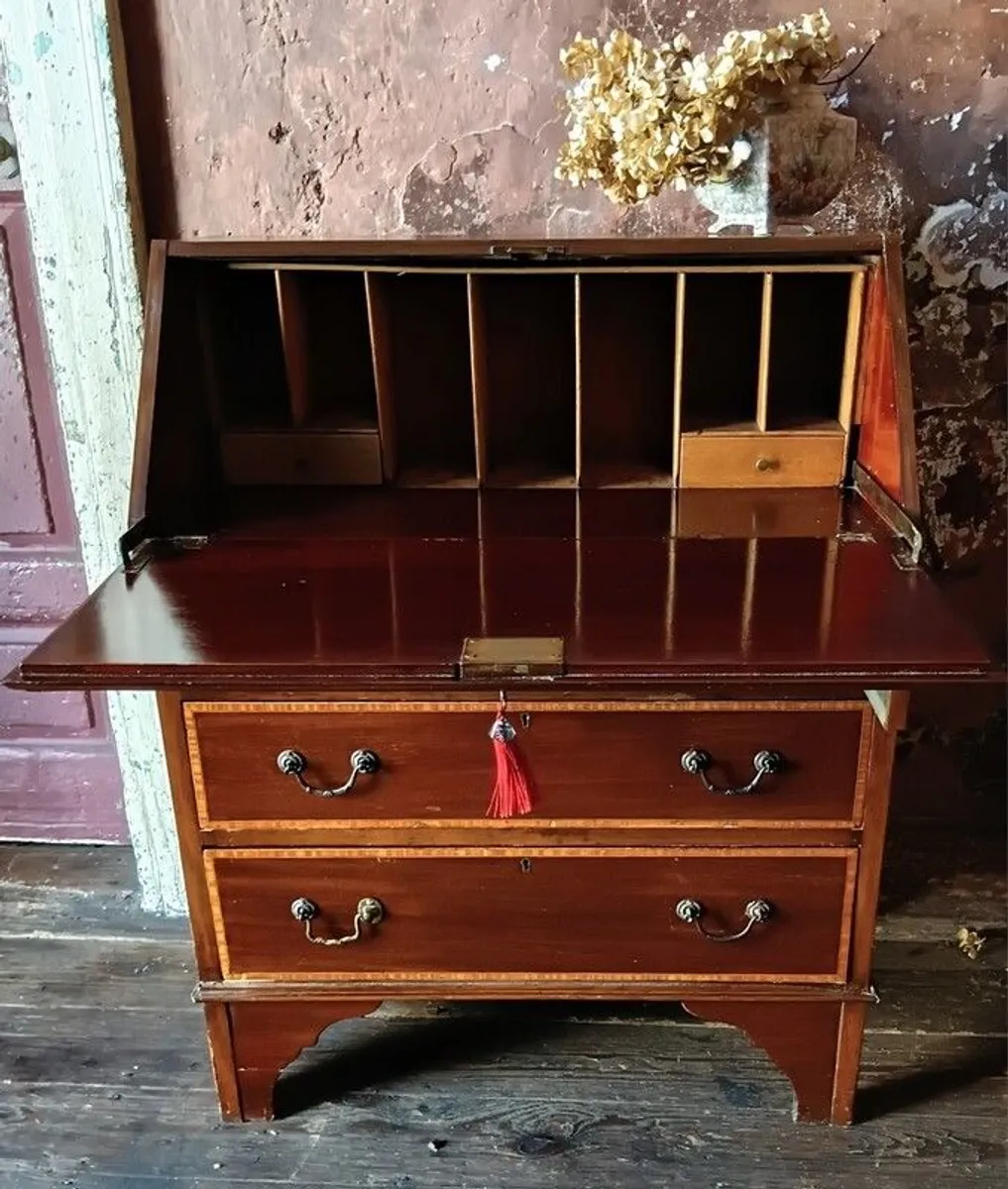 A Sheraton style inlaid mahogany Desk Bureau - Image 2