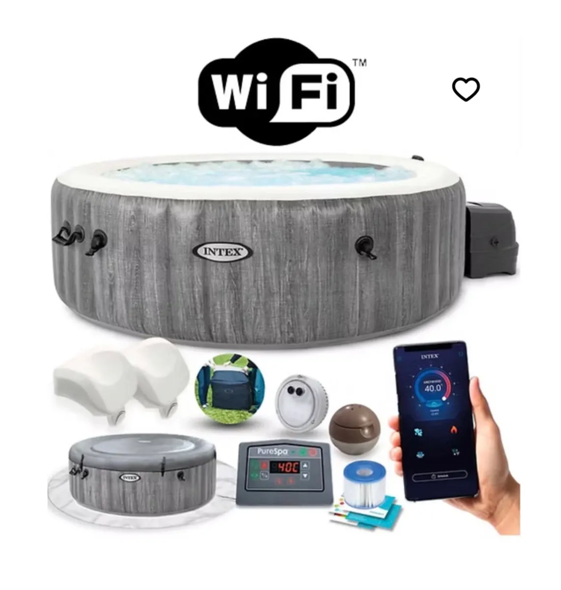 Intex Grey Wood Deluxe WiFi Hot Tub – 4 Person - Image 1