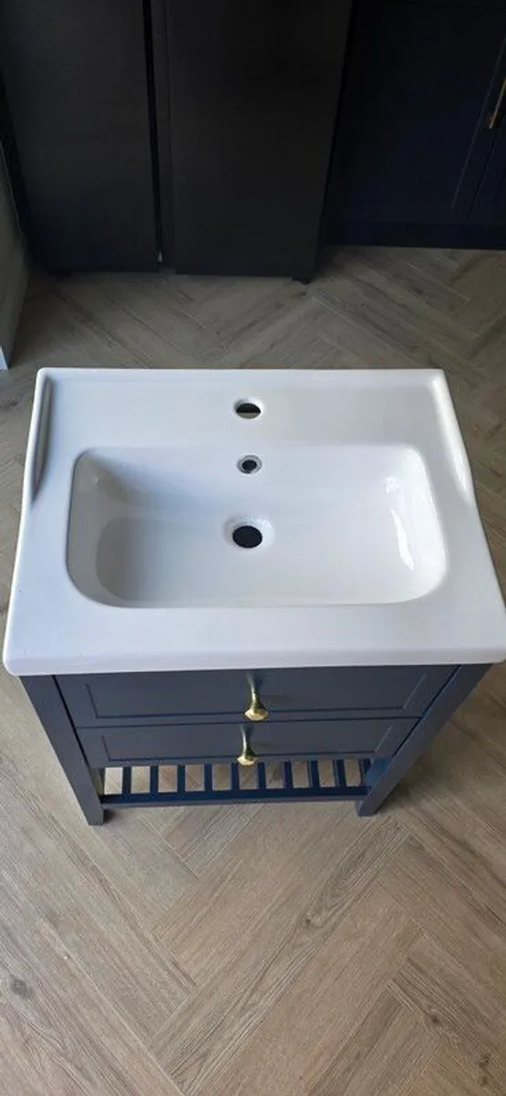 Navy Blue 600mm Bathroom Vanity Unit with Ceramic Basin - Image 3