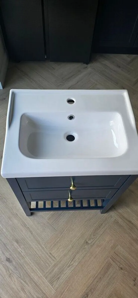 Navy Blue 600mm Bathroom Vanity Unit with Ceramic Basin - Image 2