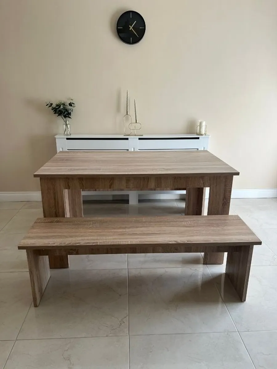 Wooden table and 2 Benches - Image 1