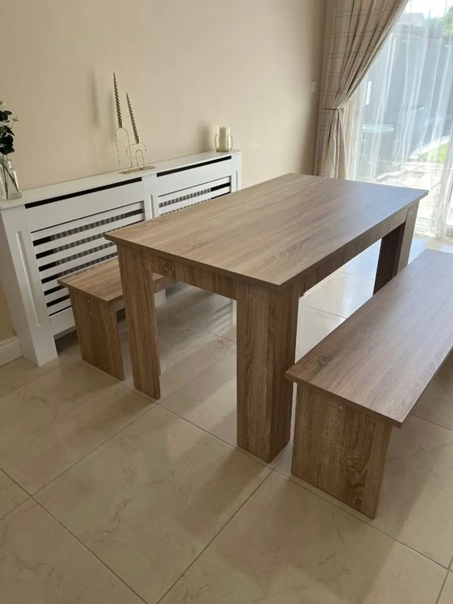 Wooden table and 2 Benches - Image 2