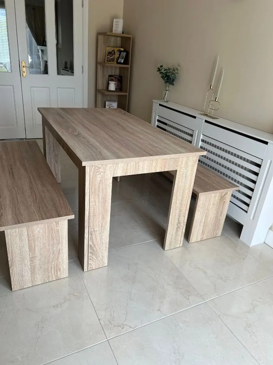 Wooden table and 2 Benches - Image 3