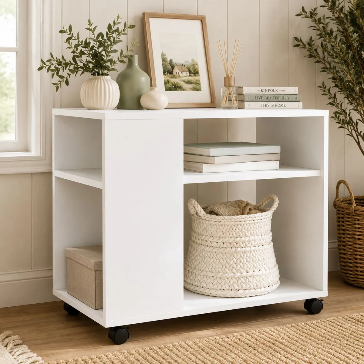 Mobile Storage Side Table with Wheels - Image 1