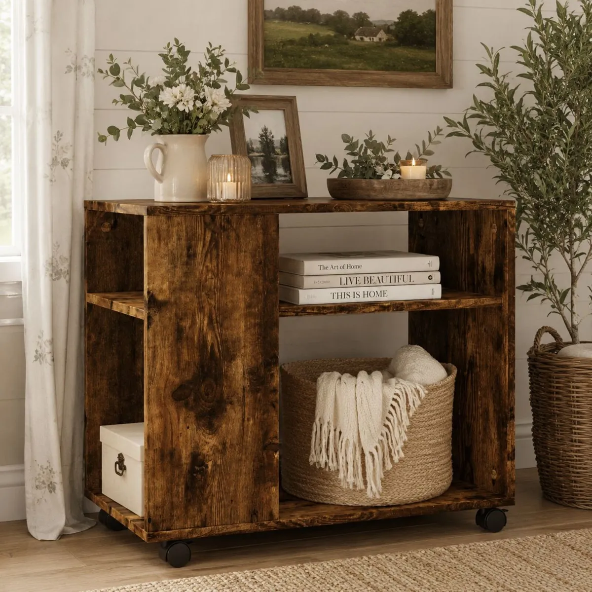 Mobile Storage Side Table with Wheels - Image 4