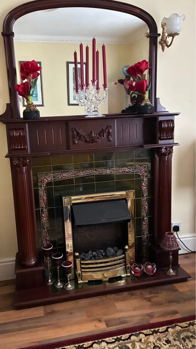 Mahogany effect Surround, Mirror, Fireplace - Image 1