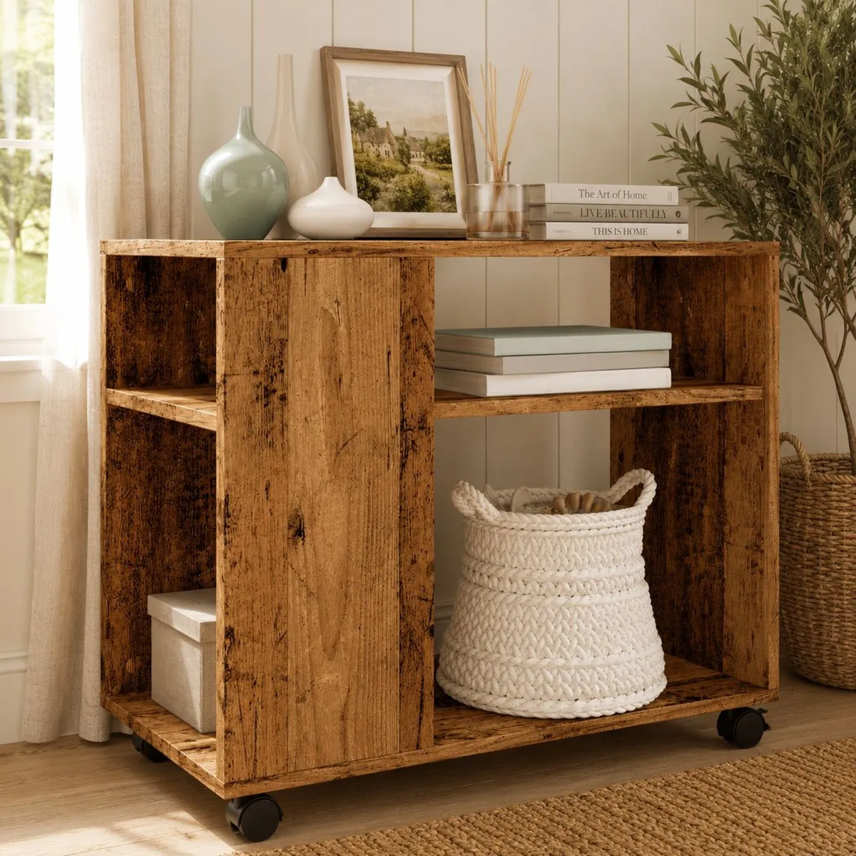 Space-Saving Mobile Side Table Rolling Storage Cab - Image 1