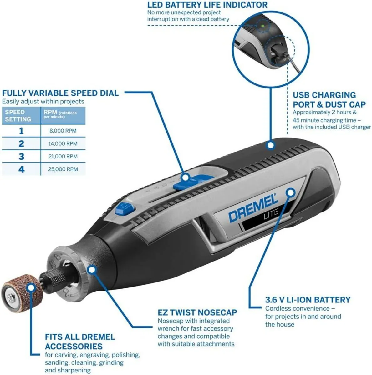 Dremel Lite Cordless Rotary Tool 3.6 Volt Kit - Image 3