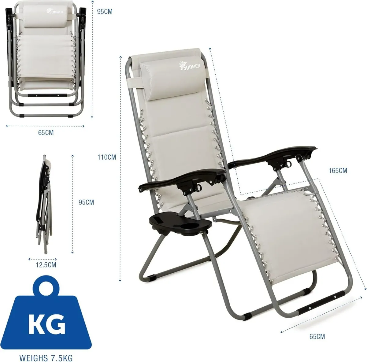 Lounger Garden Chairs Zero Gravity with Cup Phone - Image 3