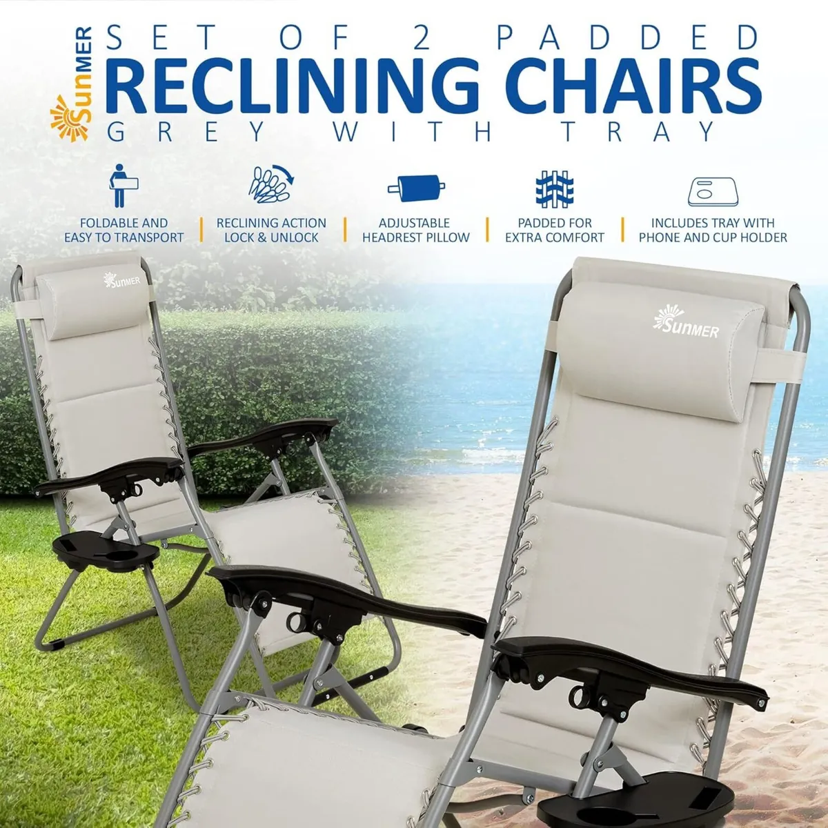 Lounger Garden Chairs Zero Gravity with Cup Phone - Image 4