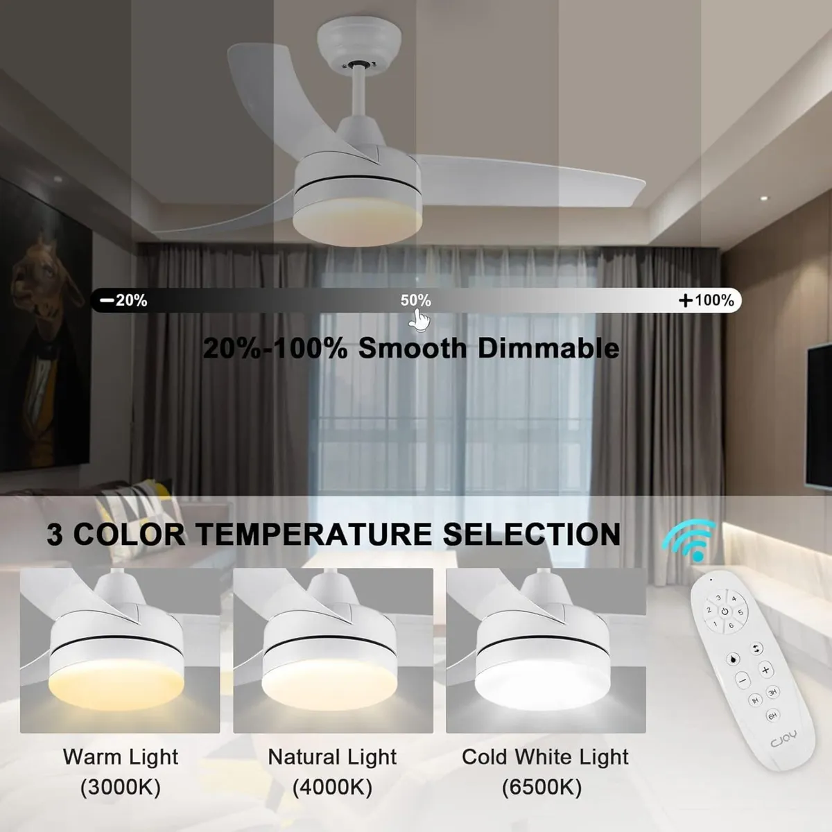 Cjoy Ceiling Fans with Lights Dimmable 42'' Lamps - Image 3