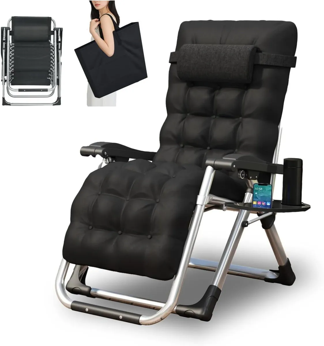 Outdoor Reclining Zero Gravity Chair with Cup - Image 1