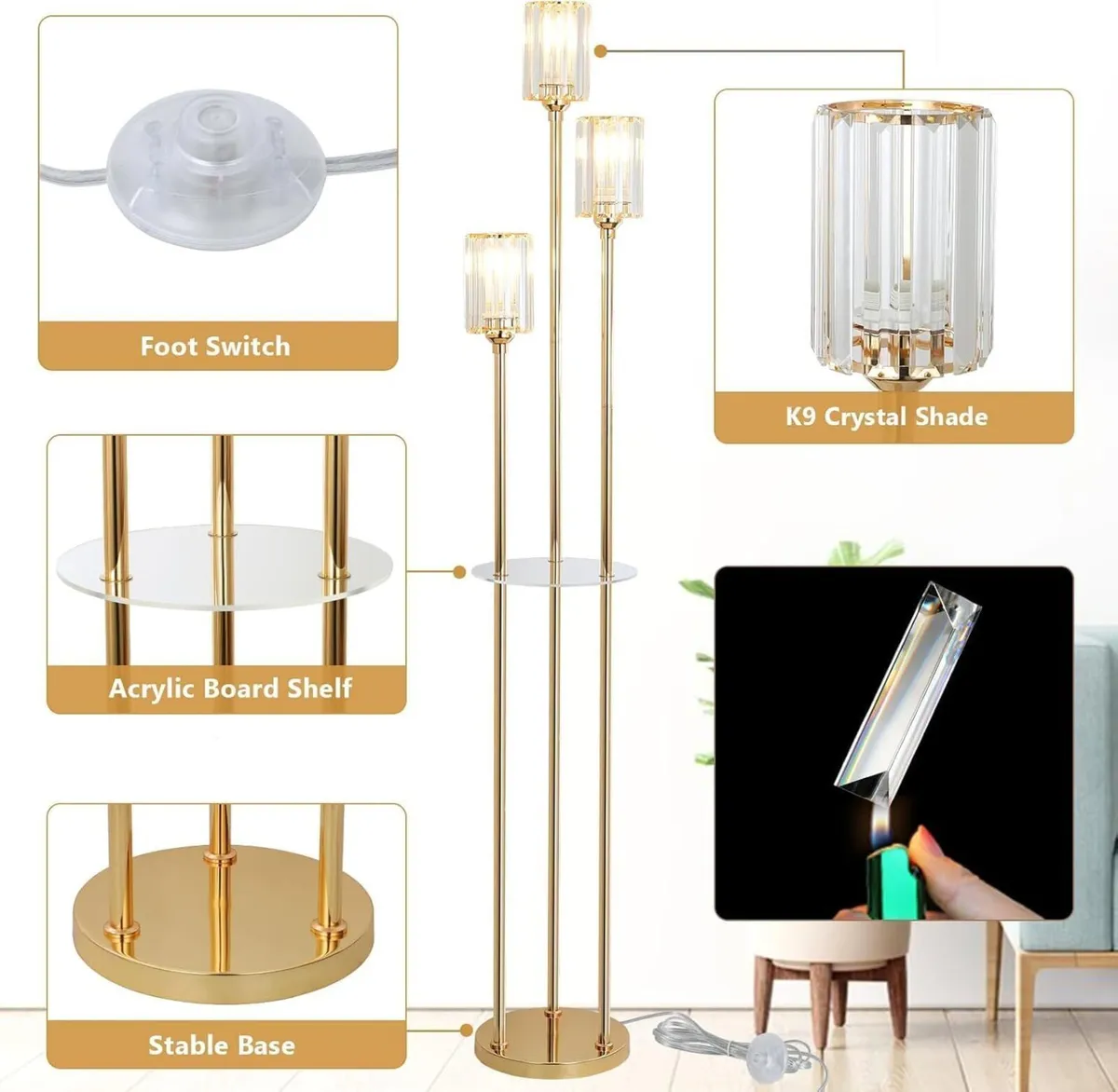 Modern Floor Lamp with Shelves 3-Lights Lamps - Image 3