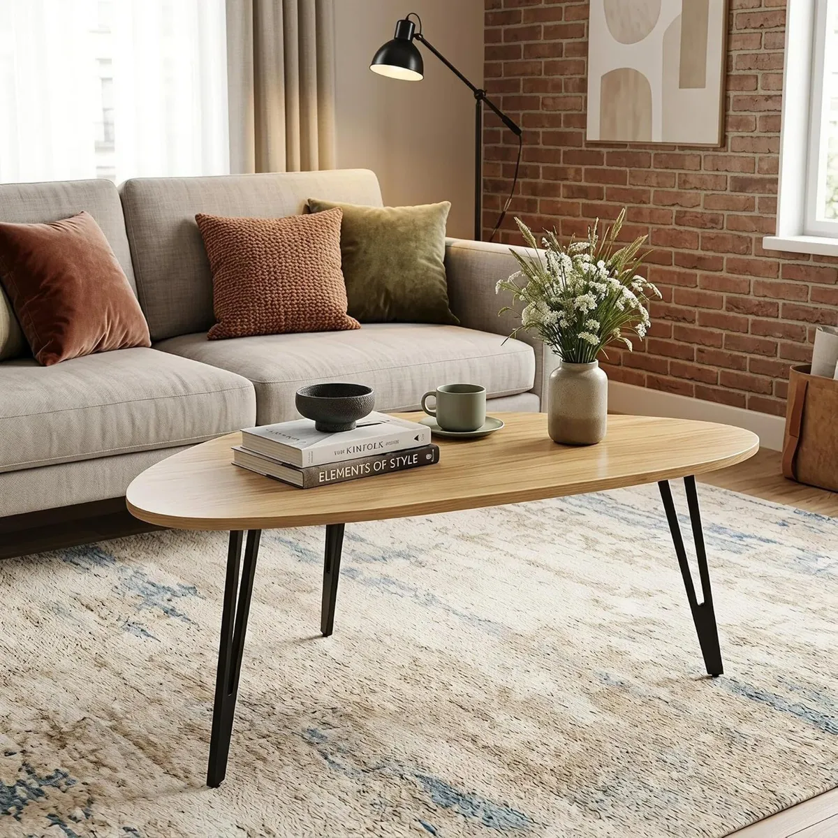 Modern Oval Coffee Table Oak Simple Centre - Image 2
