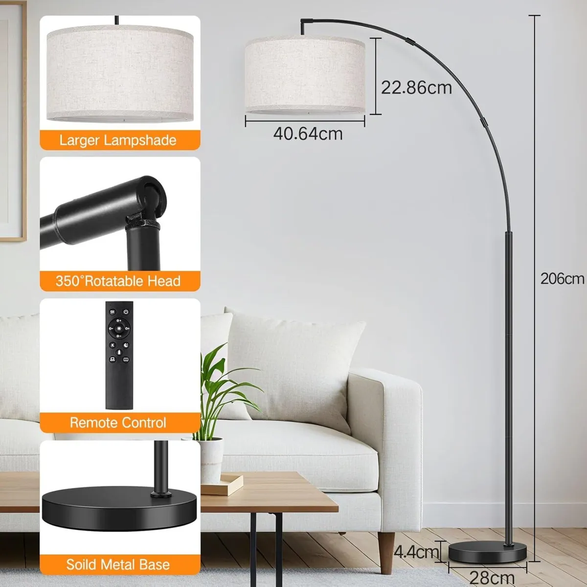 Outon LED Modern Arc Floor Lamp Dimmable Standing - Image 2