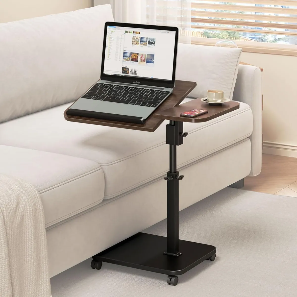 Adjustable Height C Shaped End Table with Wheels - Image 1