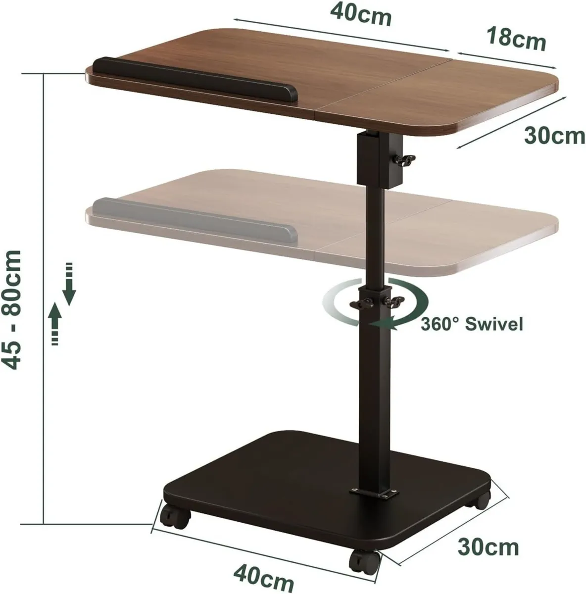 Adjustable Height C Shaped End Table with Wheels - Image 2