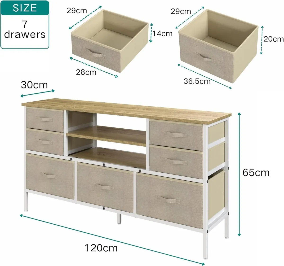 Chest of Drawers with 7 Sturdy Furniture Fabric - Image 2