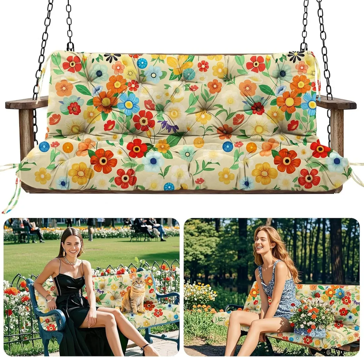 Garden Swing Cushions 3 Seater Waterproof Bench - Image 1