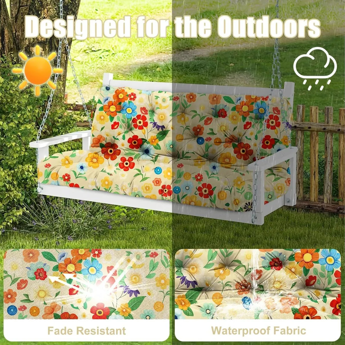 Garden Swing Cushions 3 Seater Waterproof Bench - Image 3