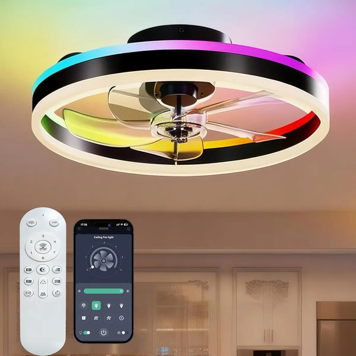 Rgbcw Ceiling Fan with Lights 50CM Modern Smart - Image 1