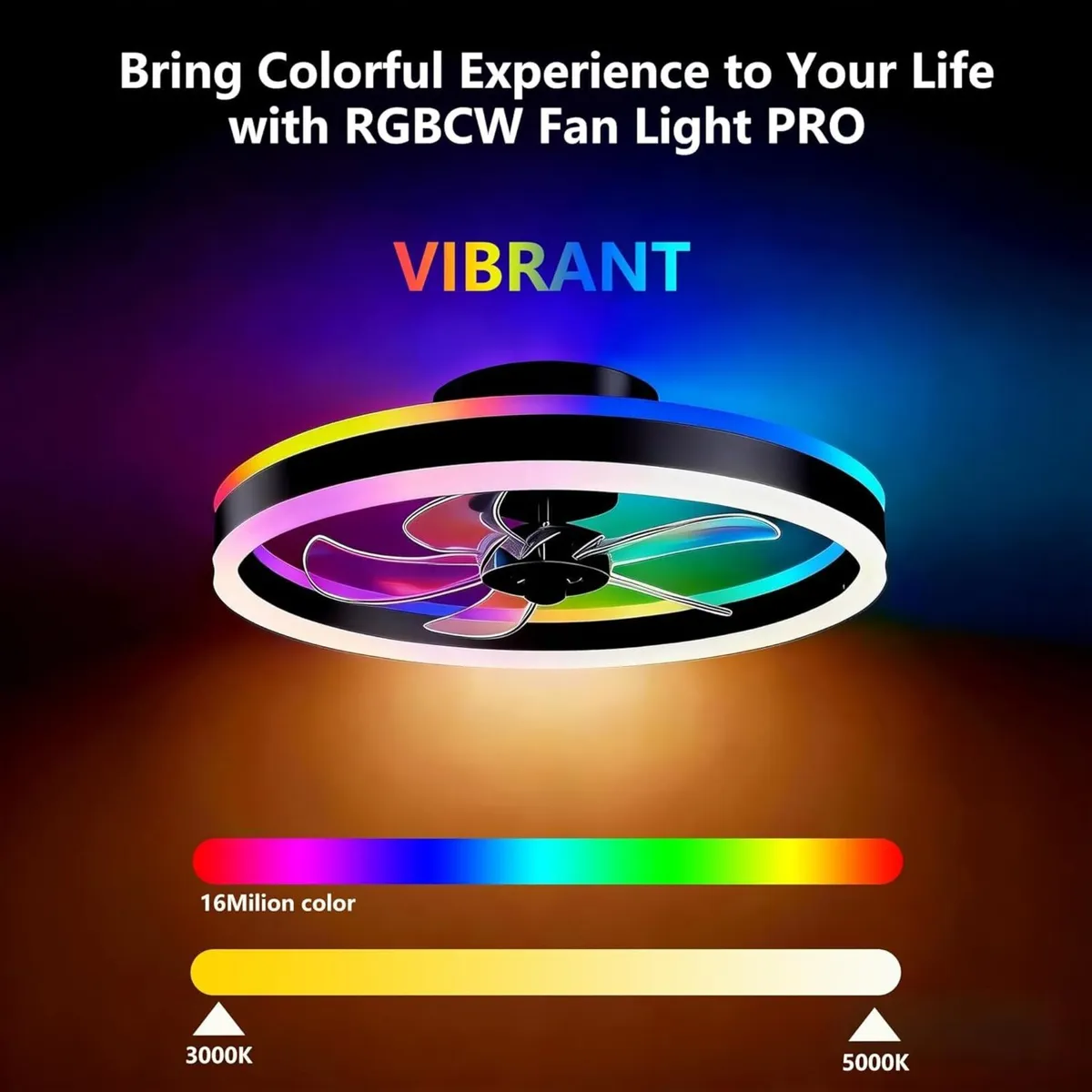 Rgbcw Ceiling Fan with Lights 50CM Modern Smart - Image 2