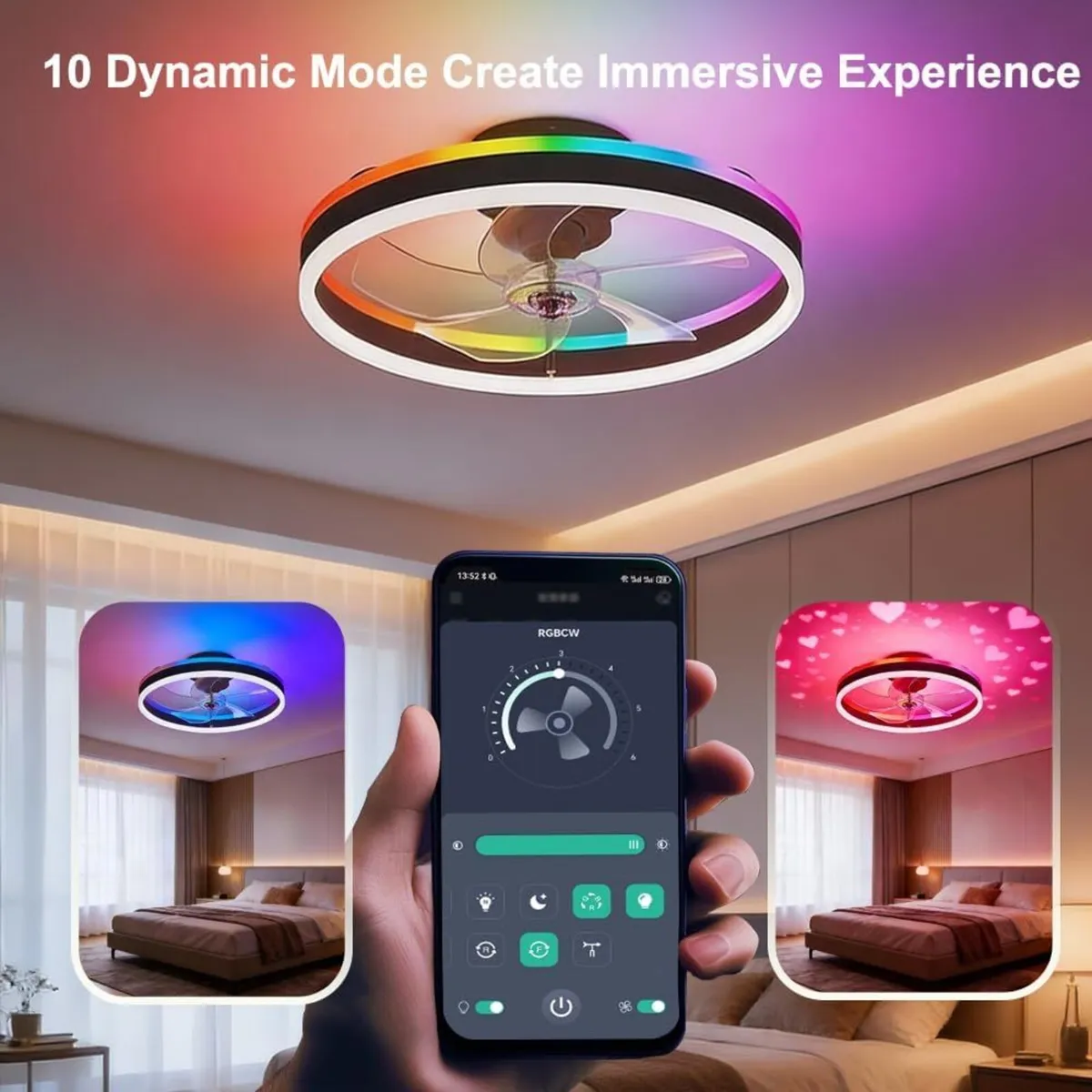 Rgbcw Ceiling Fan with Lights 50CM Modern Smart - Image 3