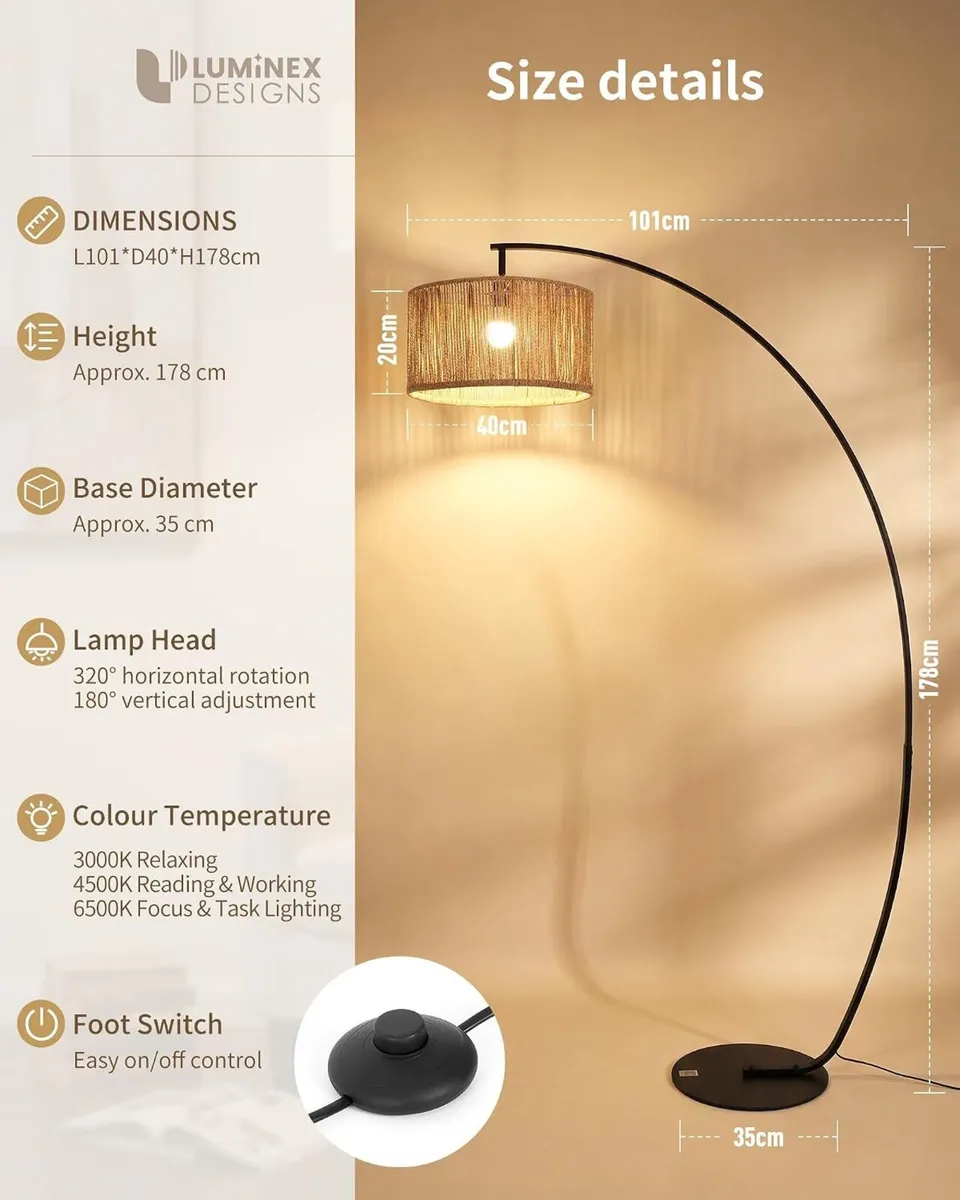 Boho Arc Floor Lamp for Living Room - Image 2